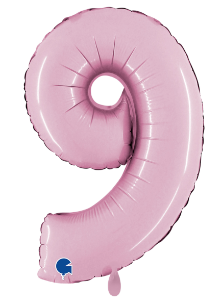 Folienballon - Zahl 9: Pastellrosa - ø 102cm